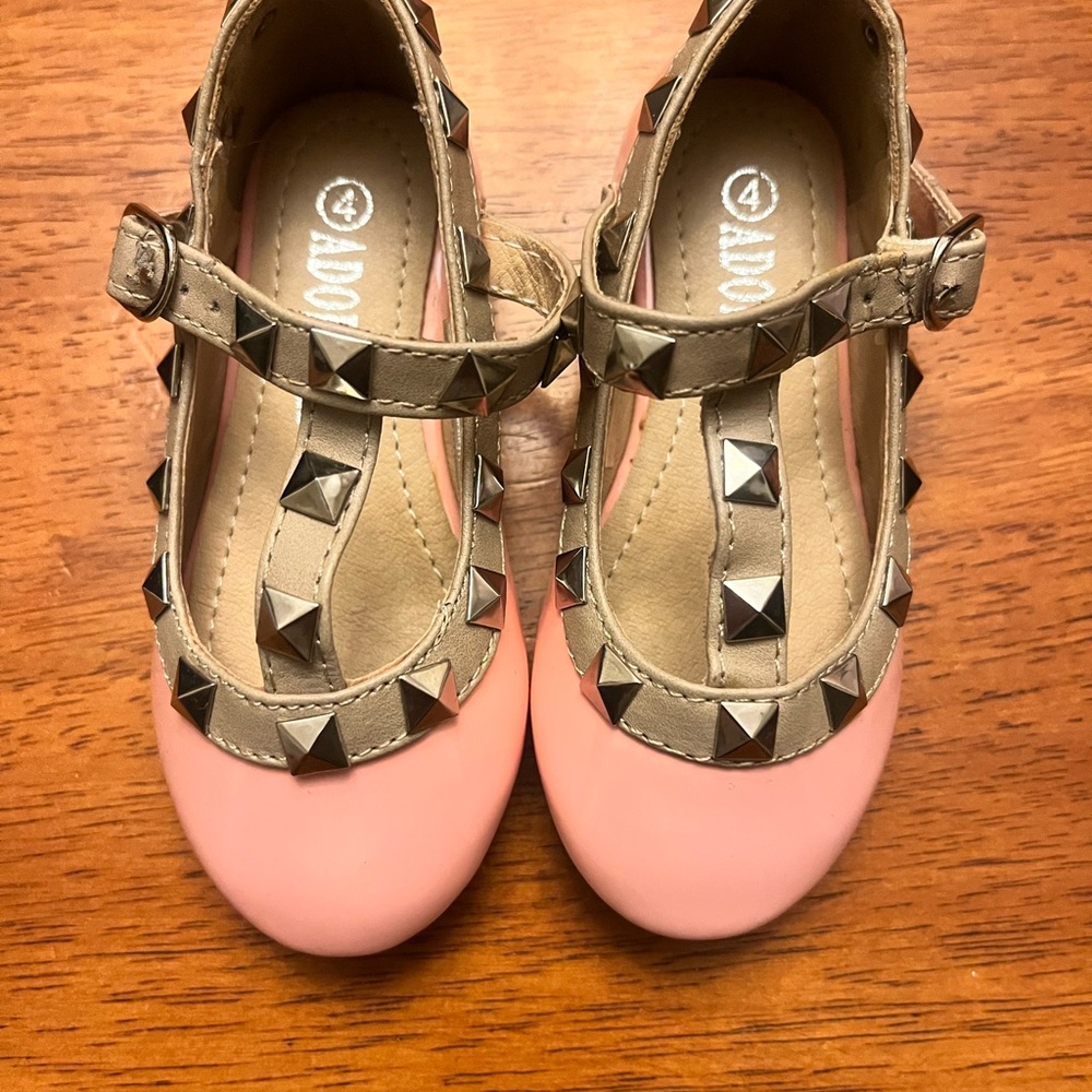 Adorably Kids Pink and Tan Studded Dress Shoes